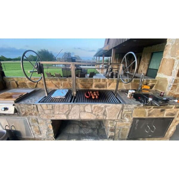 Stainless Argentine grill dropped into an island