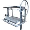 Argentinian inspired stainless dual level grill with aircraft cable grate hoist system and rotisserie.