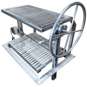 Argentinian open wood fired grill insert. Perfect grill for restaurant usage with height adjustable grill grate.