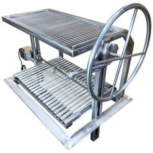 Argentinian open wood fired grill insert. Perfect grill for restaurant usage with height adjustable grill grate.