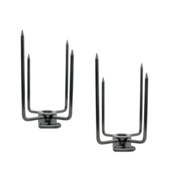 Spit forks secure meat in place when installed on a rotisserie spit rod.