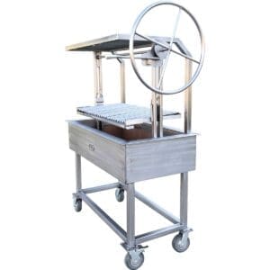 Dual level stainless Gaucho grill on cart