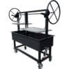 Dual split adjustable grill with large wheels.