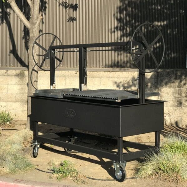 Portable grill for catering and cooking over a wood fire.