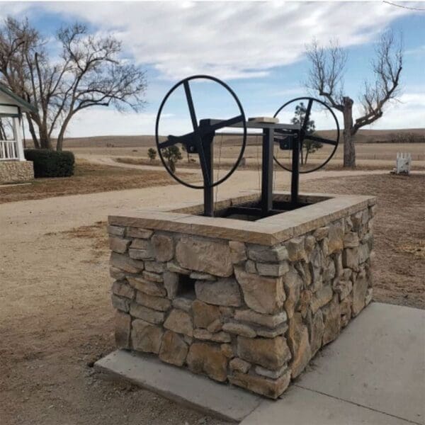 Traditional steel built in wood and charcoal grill for masonry island