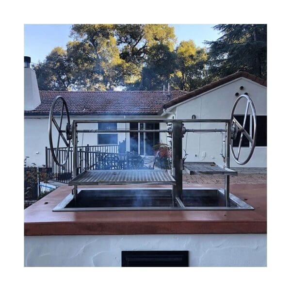 Built in Western style adjustable bbq grill for outdoor live fire cooking