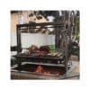 Drop in wood and charcoal grill insert with V channel grates and cable hoist system