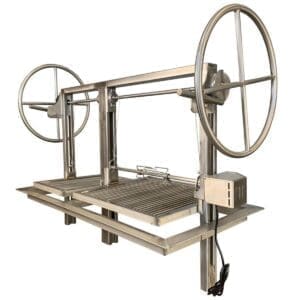 Santa Maria open fire grill with dual crank configuration. This open fire grill design is perfect for Brick bbq Grill islands.