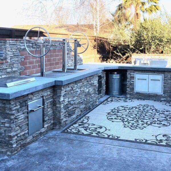 Grill insert in stainless steel for outdoor kitchen counter installation