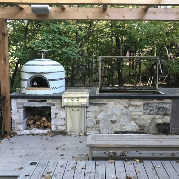 Built in wood and charcoal grill that is fully assembled.