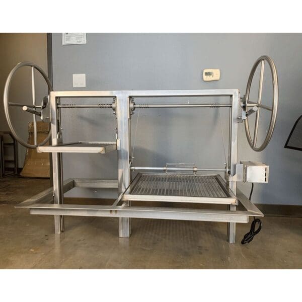 Dual crank Argentinian Gaucho grill frame insert for outdoor kitchen island
