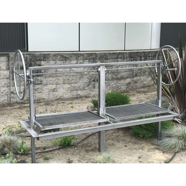 Large wood burning charcoal grill insert for brick island