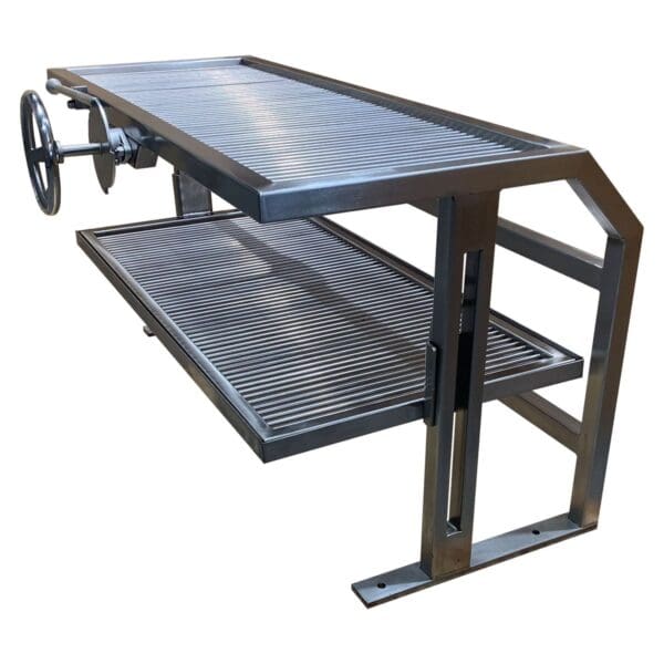 Gaucho grill for chimney installation with front wheel and adjustable grate