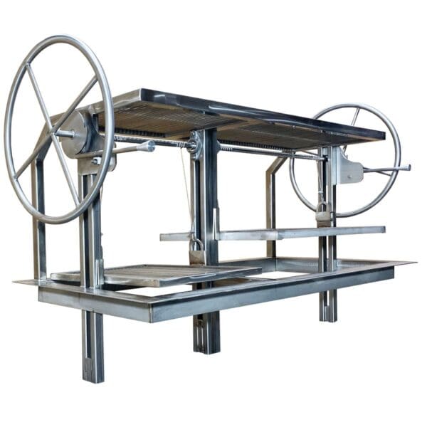 Argentine brick grill insert with dual grates and upper resting rack in all stainless