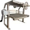 Stainless Argentine style grill insert with centered wheel for brick structure