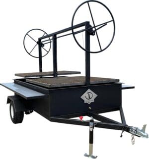 Trailer BBQ Grill with adjustable grates and two cooking levels