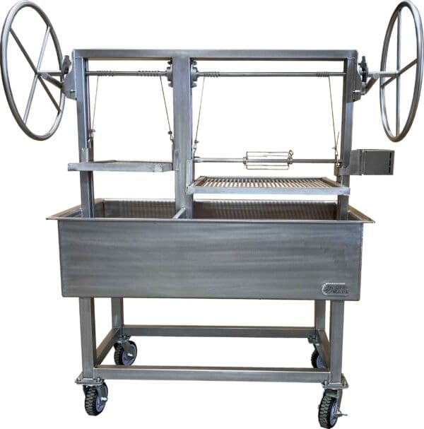 Live fire heavy duty stainless steel portable grill for burning wood or charcoal
