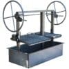 A charcoal grill has adjustable grates to keep food off the fire.
