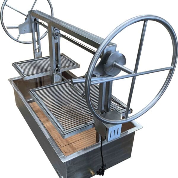 A grill with two cooking surfaces for lifting the food off of the charcoal bed allows easy temperature control.