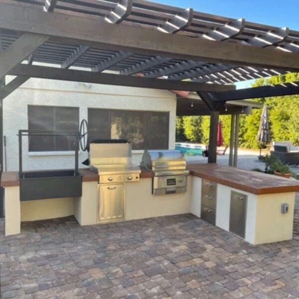 Open front wood burning Argentinian grill