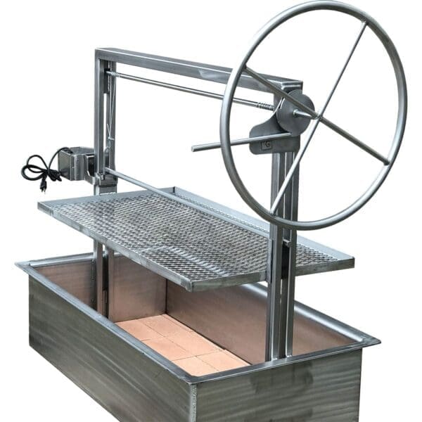 Argentinian Gaucho grill in stainless steel with cooking grate.
