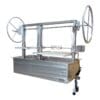 Stainless steel high quality barbecue pit with large wheels and rotisserie.