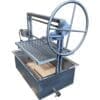 Stainless steel wood grill with rotisserie to install outdoors.