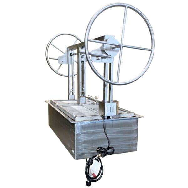 Heavy duty charcoal grill with deep firepit and adjustable screen.