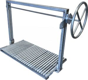 Stainless Argentine Grill with Stainless Argentine V Grates. Designed to be bolted into BBQ Island.